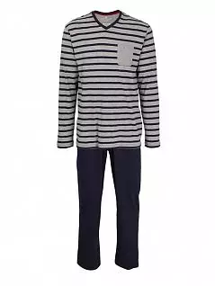 Хлопковая пижама (лонгслив в серую полоску и однотонные брюки) темно-синего цвета Tom Tailor RT70927/5607 622
